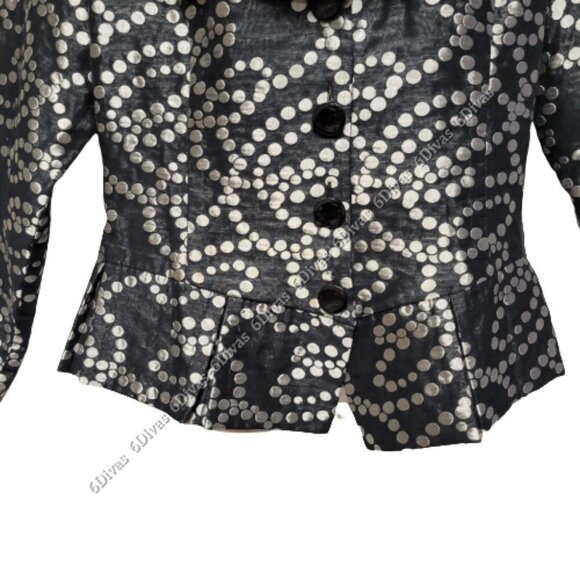 POLKA Dot Black and White Cotton Peplum Style Blazer Jacket Top  Size L - NEW - Picture 8 of 8